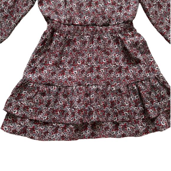 Nine Britton Dress Annika Red Burgundy Floral V-Neck Long Sleeve Tiered Large - Picture 9 of 13